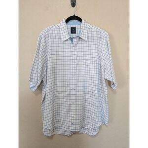 TAILORBYRD Mens XXL Plaid S/S Button Up Shirt Blue Tan White 100% Cotton